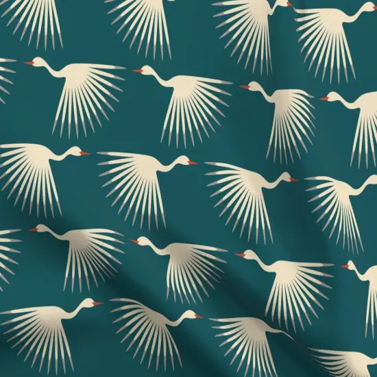 Various Fabrics by the Yard or Fat Quarter Birds Teal Art Deco Crane Fly Long Neck Wings Sunburst Animal Swan Feather Flair Cream Teal Orange Migration Modern Graphic Air Sky Flock Custom Printed Fabric by Spoonflower {5}