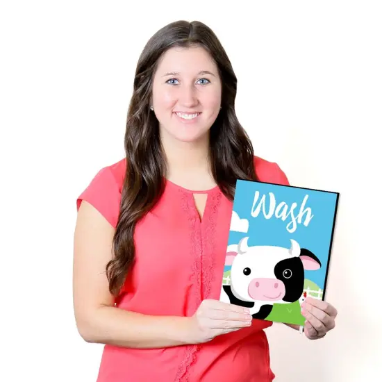 Big Dot of Happiness Farm Animals - Barnyard Kids Bathroom Rules Wall Art - 7.5 x 10 inches - Set of 3 Signs - Wash, Brush, Flush {7}