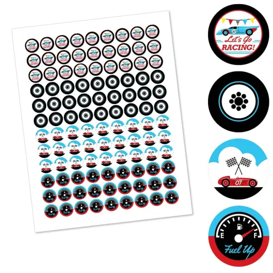 Big Dot of Happiness Let's Go Racing - Racecar - Baby Shower or Birthday Round Candy Sticker Favors - Labels Fits Chocolate Candy (1 sheet of 108) {3}
