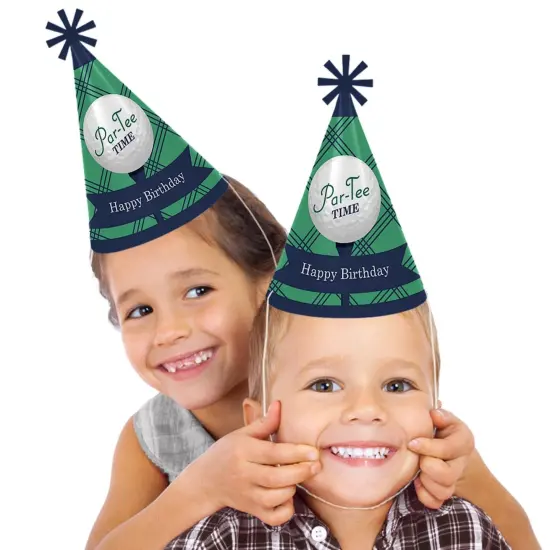 Big Dot of Happiness Par-Tee Time - Golf - Cone Happy Birthday Party Hats for Kids and Adults - Set of 8 (Standard Size) {3}