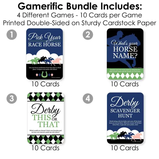 Big Dot of Happiness Kentucky Horse Derby - 4 Horse Race Party Games - 10 Cards Each - Gamerific Bundle {4}