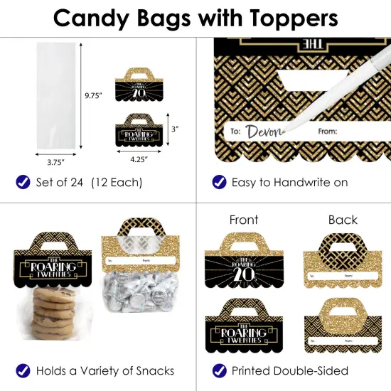 Big Dot of Happiness Roaring 20's DIY 1920s Art Deco Jazz Party Clear Goodie Favor Bag Labels Candy Bags with Toppers Set of 24 {4}