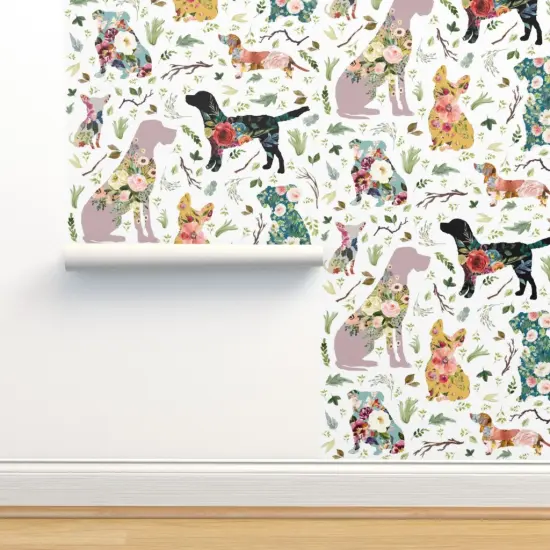 Pre-Pasted Wallpaper 2FT Wide Floral Dogs Kids Baby Rescue Rustic Colorful Watercolor Custom Pre-pasted Wallpaper by Spoonflower {2}