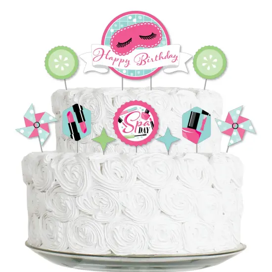 Big Dot of Happiness Spa Day - Birthday Party Cake Decorating Kit - Happy Birthday Cake Topper Set - 11 Pieces {1}