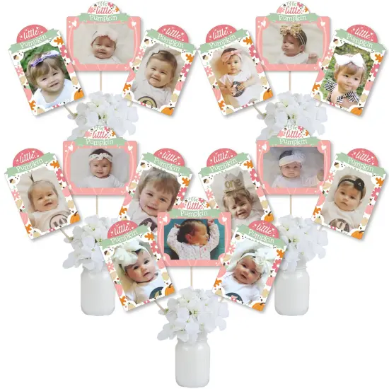 Big Dot of Happiness Girl Little Pumpkin - Fall Birthday Party or Baby Shower Picture Centerpiece Sticks - Photo Table Toppers - 15 Pieces {1}
