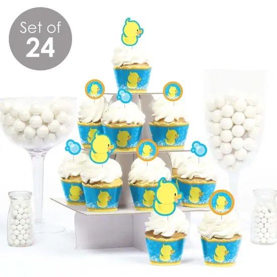 Big Dot of Happiness Ducky Duck - Cupcake Decoration - Baby Shower or Birthday Party Cupcake Wrappers and Treat Picks Kit - Set of 24 {3}