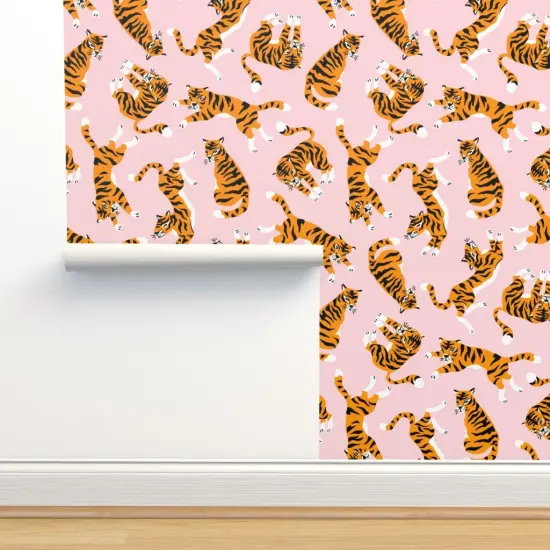 Pre-Pasted Wallpaper 2FT Wide Whimsical Tiger Safari Animal Tropical Jungle Exotic Zoo Custom Pre-pasted Wallpaper by Spoonflower {2}
