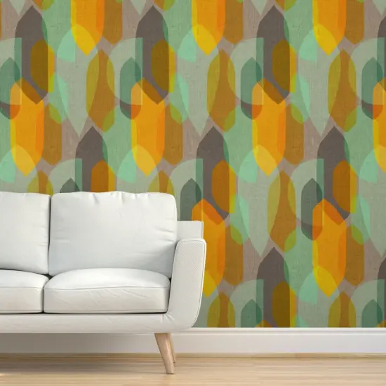Peel & Stick Wallpaper 2FT Wide Mid Century Modern Retro 1950S Linen Look Earth Tones Abstract 1960S Vintage Inspired Custom Removable Wallpaper by Spoonflower {5}