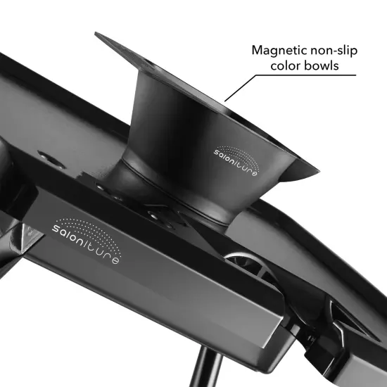 Saloniture Rolling Salon Coloring Tray - Folding Hair Stylist Color Cart with Drawer and Magnetic Bowls, Black {4}