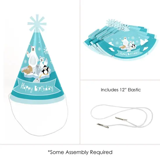 Big Dot of Happiness Arctic Polar Animals - Cone Happy Birthday Party Hats for Kids and Adults - Set of 8 (Standard Size) {6}