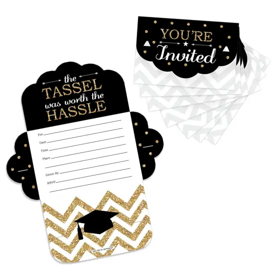 Big Dot of Happiness Tassel Worth The Hassle - Gold - Fill-In Cards - Graduation Party Fold and Send Invitations - Set of 8 {1}