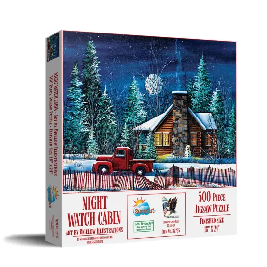 Sunsout Night Watch Cabin 500 pc Christmas Jigsaw Puzzle 32735 {3}