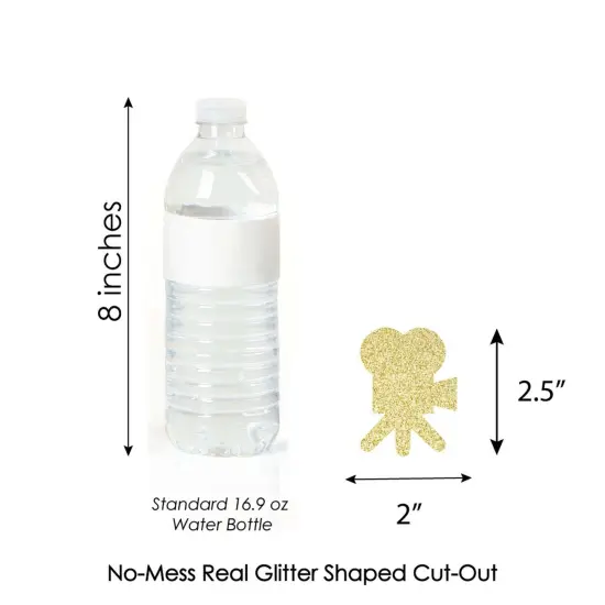 Big Dot of Happiness Gold Glitter Movie Camera - No-Mess Real Gold Glitter Cut-Outs - Red Carpet Movie Night Party Confetti - Set of 24 {4}