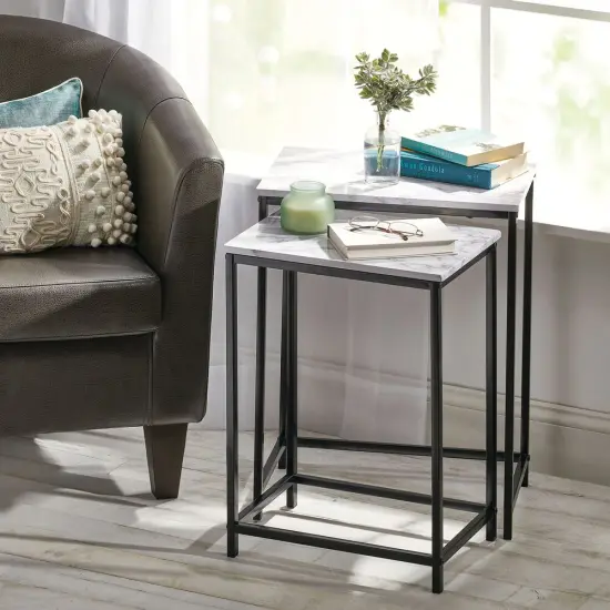 mDesign Modern Home Decor, Metal Wood End Table {2}