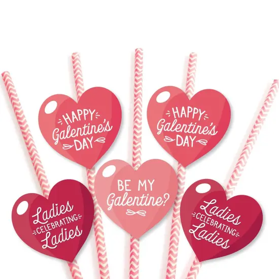 Big Dot of Happiness Happy Galentine's Day - Paper Straw Decor - Valentine's Day Party Striped Decorative Straws - Set of 24 {7}