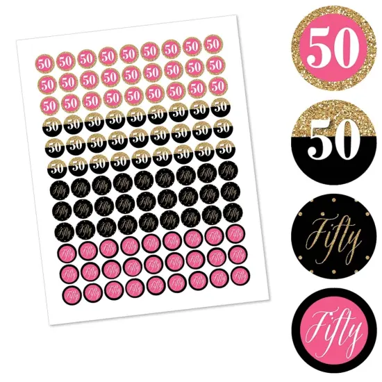 Big Dot of Happiness Chic 50th Birthday - Pink, Black and Gold - Round Candy Sticker Favors - Labels Fits Chocolate Candy (1 sheet of 108) {3}