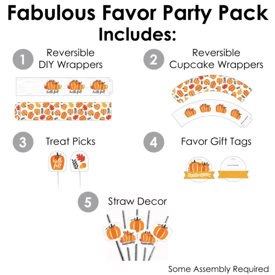 Big Dot of Happiness Fall Pumpkin - Halloween or Thanksgiving Party Favors and Cupcake Kit - Fabulous Favor Party Pack - 100 Pieces {3}
