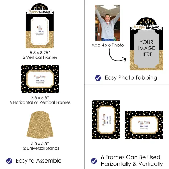 Big Dot of Happiness Adult Happy Birthday - Gold - Birthday Party 4x6 Picture Display - Paper Photo Frames - Set of 12 {4}