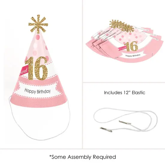 Big Dot of Happiness Sweet 16 - Cone Happy Birthday Party Hats for Kids and Adults - Set of 8 (Standard Size) {6}