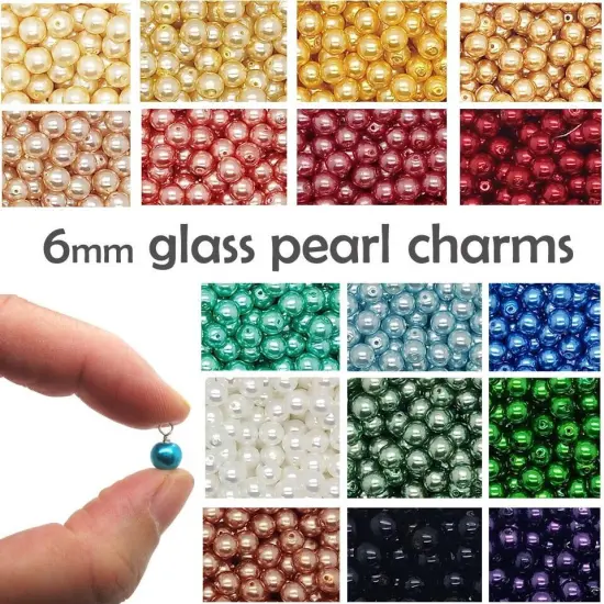 6mm Glass Pearl Dangles, 10 Charms in Your Choice of Colors, Adorabilities Peach {2}