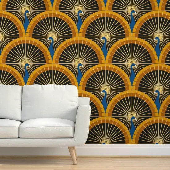 Peel & Stick Wallpaper 2FT Wide Art Deco Peacock Luxurious 1920S Glamour Scallop Geometric Custom Removable Wallpaper by Spoonflower {5}