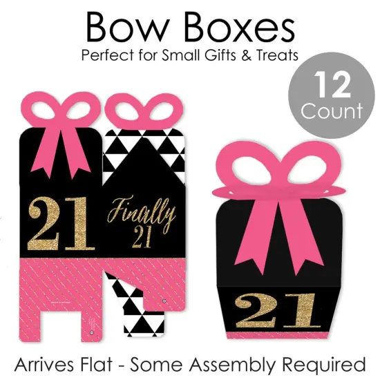 Big Dot of Happiness Finally 21 Girl - Square Favor Gift Boxes - 21st Birthday Party Bow Boxes - Set of 12 {7}