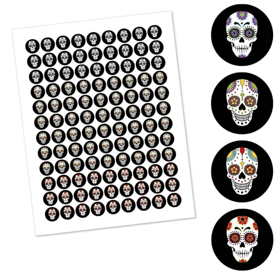 Big Dot of Happiness Day of the Dead - Sugar Skull Party Round Candy Sticker Favors - Labels Fits Chocolate Candy (1 Sheet of 108) {3}