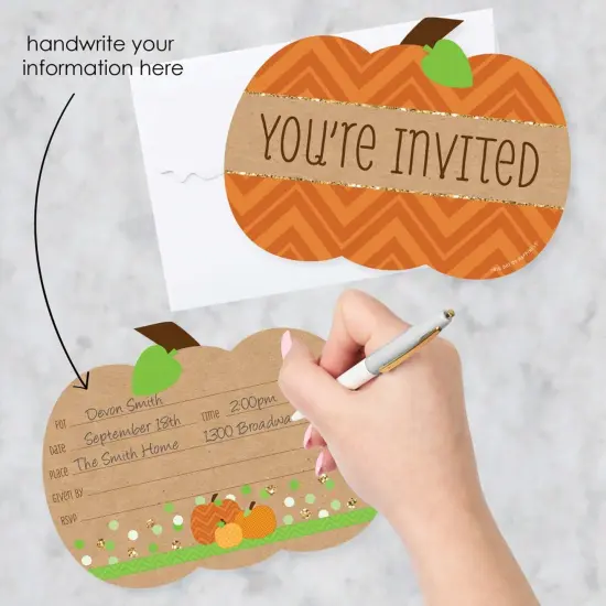 Big Dot of Happiness Pumpkin Patch - Shaped Fill-in Invitations - Fall, Halloween or Thanksgiving Party Invitation Cards with Envelopes - Set of 12 {3}