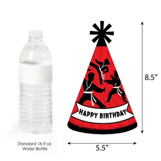 Big Dot of Happiness Karate Master - Cone Happy Birthday Party Hats for Kids and Adults - Set of 8 (Standard Size) {4}