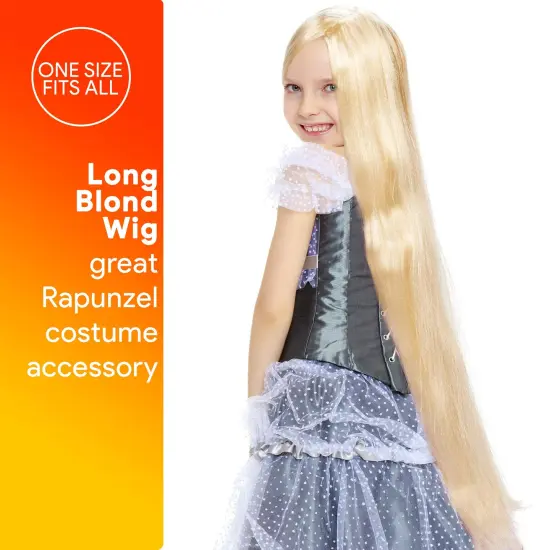 Long Blond Princess Wig - Blonde Kids Pretend Play Costume Accessories Princess Wigs for Children {2}