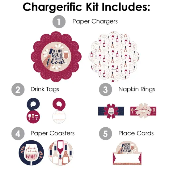 Big Dot of Happiness But First, Wine - Wine Tasting Party Paper Charger and Table Decorations - Chargerific Kit - Place Setting for 8 {4}