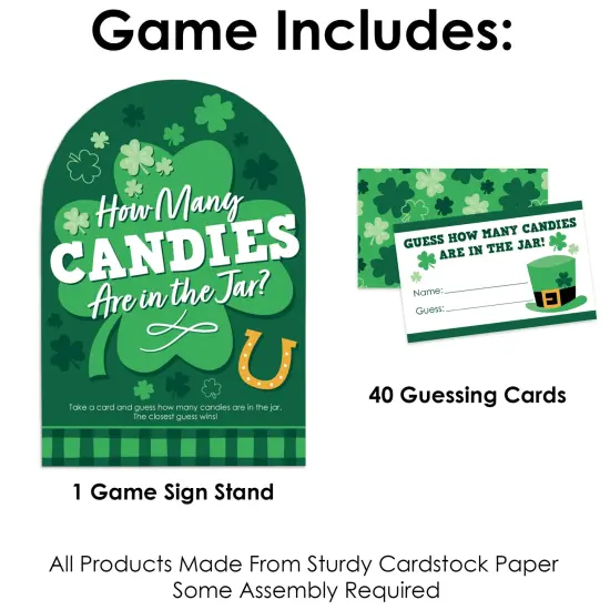 Big Dot of Happiness Shamrock St. Patrick's Day - How Many Candies Saint Paddy&rsquo;s Day Party Game - 1 Stand and 40 Cards - Candy Guessing Game {4}