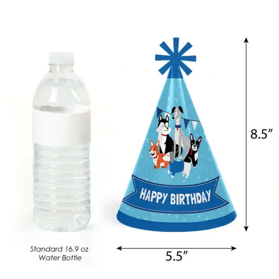 Big Dot of Happiness Pawty Like a Puppy - Cone Happy Birthday Party Hats for Kids and Adults - Set of 8 (Standard Size) {4}