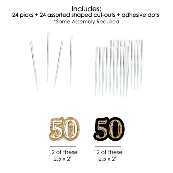 Big Dot of Happiness Adult 50th Birthday - Gold - Dessert Cupcake Toppers - Birthday Party Clear Treat Picks - Set of 24 {7}