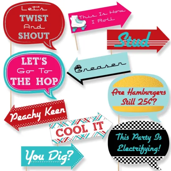 Big Dot of Happiness Funny 50's Sock Hop - 1950's Rock N Roll Party Photo Booth Props Kit - 10 Piece {1}