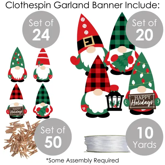 Big Dot of Happiness Red and Green Holiday Gnomes - Christmas Party DIY Decorations - Clothespin Garland Banner - 44 Pieces {6}