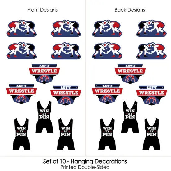 Big Dot of Happiness Hanging Own the Mat - Wrestling - Outdoor Hanging Decor - Birthday Party or Wrestler Party Decorations - 10 Pieces {4}