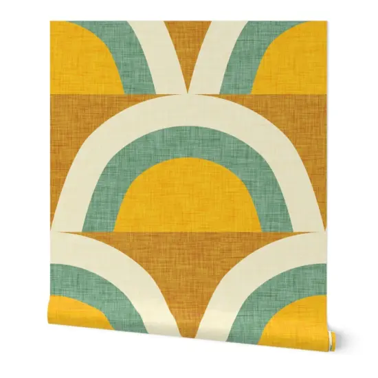 Peel & Stick Wallpaper 2FT Wide Midcentury Modern Rainbow Magic Green Retro Midcentury Modern Dots Colors Custom Removable Wallpaper by Spoonflower {7}