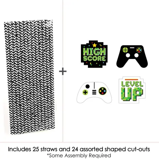 Big Dot of Happiness Game Zone - Paper Straw Decor - Pixel Video Game Party or Birthday Party Striped Decorative Straws - Set of 24 {4}