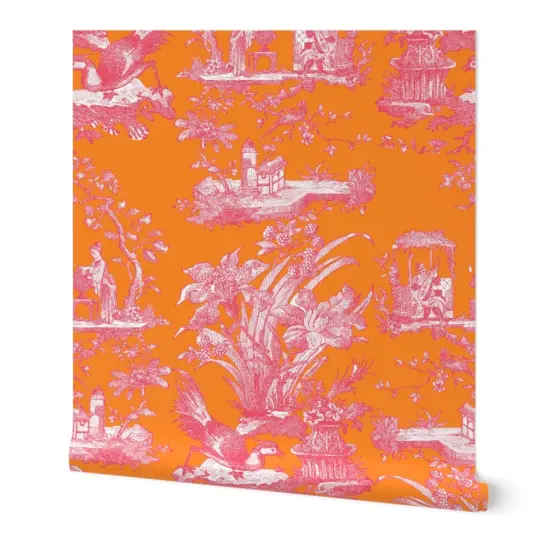 Peel & Stick Wallpaper 2FT Wide Maximalist Toile Antique Vintage Victorian Neon Custom Removable Wallpaper by Spoonflower {7}