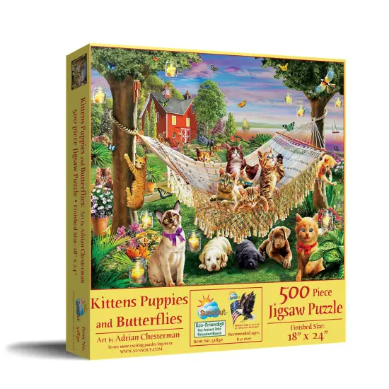 Sunsout Kittens Puppies and Butterflies 500 pc Jigsaw Puzzle 51830 {3}