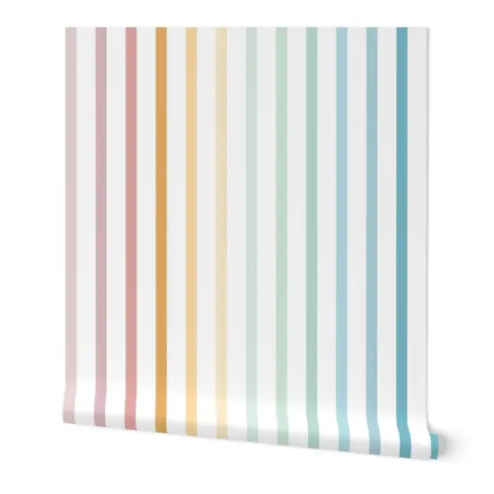 Peel & Stick Wallpaper 2FT Wide Pastel Rainbow Vertical Stripes Custom Removable Wallpaper by Spoonflower {7}