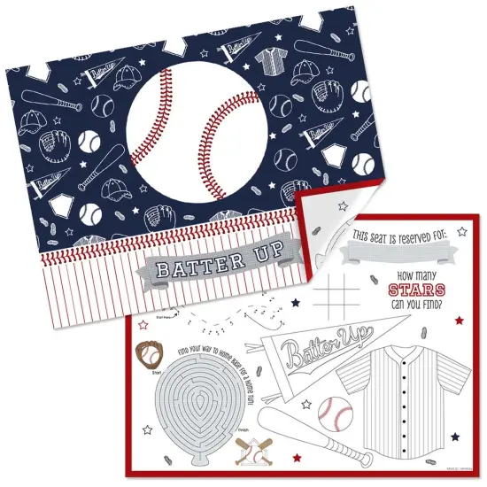 Big Dot of Happiness Batter Up - Baseball - Paper Birthday Party Coloring Sheets - Activity Placemats - Set of 16 {1}