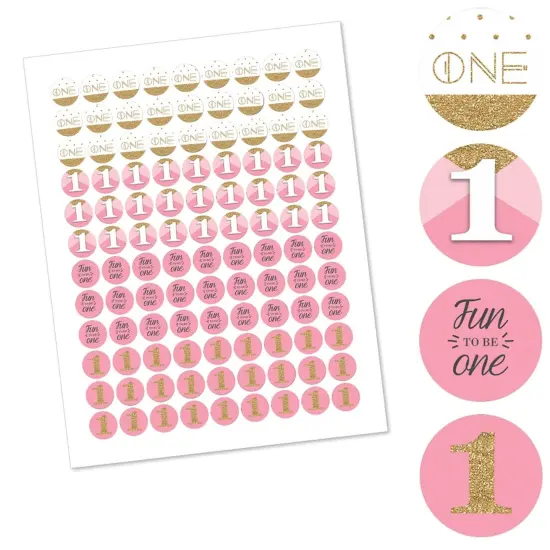 Big Dot of Happiness 1st Birthday Girl Fun to be One - First Birthday Party Round Candy Sticker Favors - Labels Fits Chocolate Candy (1 sheet of 108) {3}