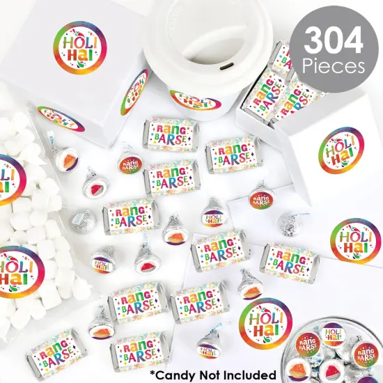 Big Dot of Happiness Holi Hai - Mini Candy Bar Wrappers, Round Candy Stickers & Circle Stickers - Festival of Colors Candy Favor Sticker Kit - 304 Pc {3}