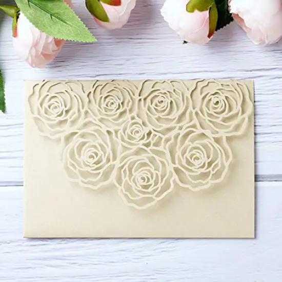 20 Pack Laser Cut Wedding Invitations Card Pocket with Envelope for Birthday Party Baby or Bride Shower Invite suitable for 5 * 7 Inches Insert Paper (Champagne) {6}