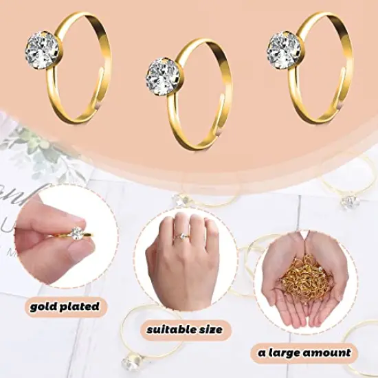 36 Packs Gold Diamond Engagement Rings Bridal Shower Rings for Wedding Table Decorations, Party Supply, Favor Accents, Cupcake Toppers {2}