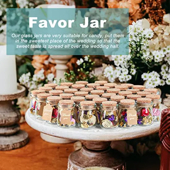 40 Pack Glass Favor Jars with Cork Lid, 3.4 oz Small Glass Bottles for Wedding Favor, Baby Shower, Party Favor, Gift Jars for Candy, Bonus Twine and Labels {6}
