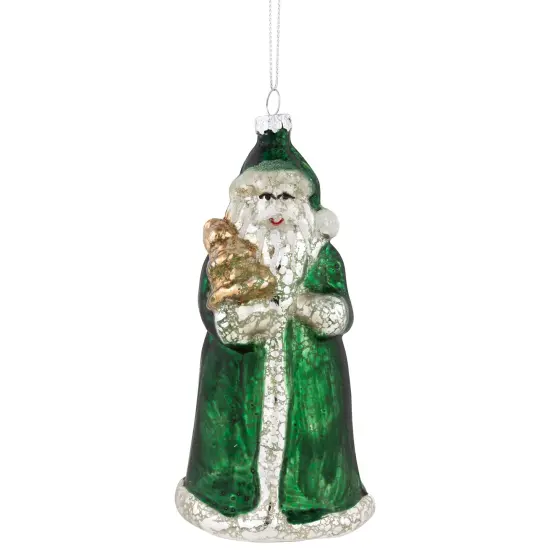 Northlight Nordic Santa Hanging Glass Christmas Ornament - 5.5"- Green and Silver {1}
