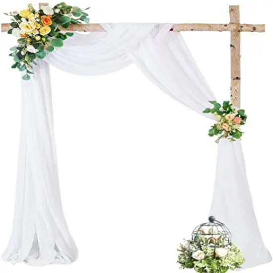 Wedding Arch Draping Fabric,2 Panel 28" x 19Ft White Wedding Arch Drapes Sheer Backdrop Curtain for Wedding Ceremony Party Ceiling Decor {2}